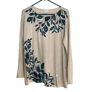 Pure Jill Women's Medium Stretch Comfy Rayon Cotton 3/4 Sleeve Blouse Leaves